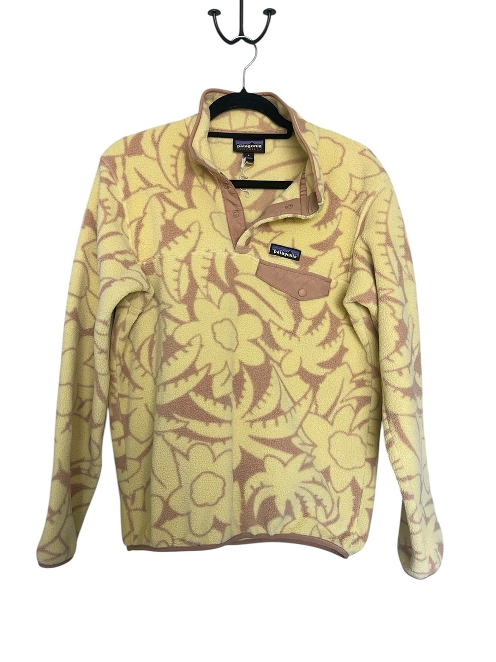 Patagonia Synchilla Yellow and Tan Floral Zip-Front Fleece Pullover